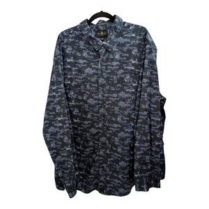 Marc Ecko Cut & Sew Blue Camo LS Roll Tab Button Down Shirt Size 3X